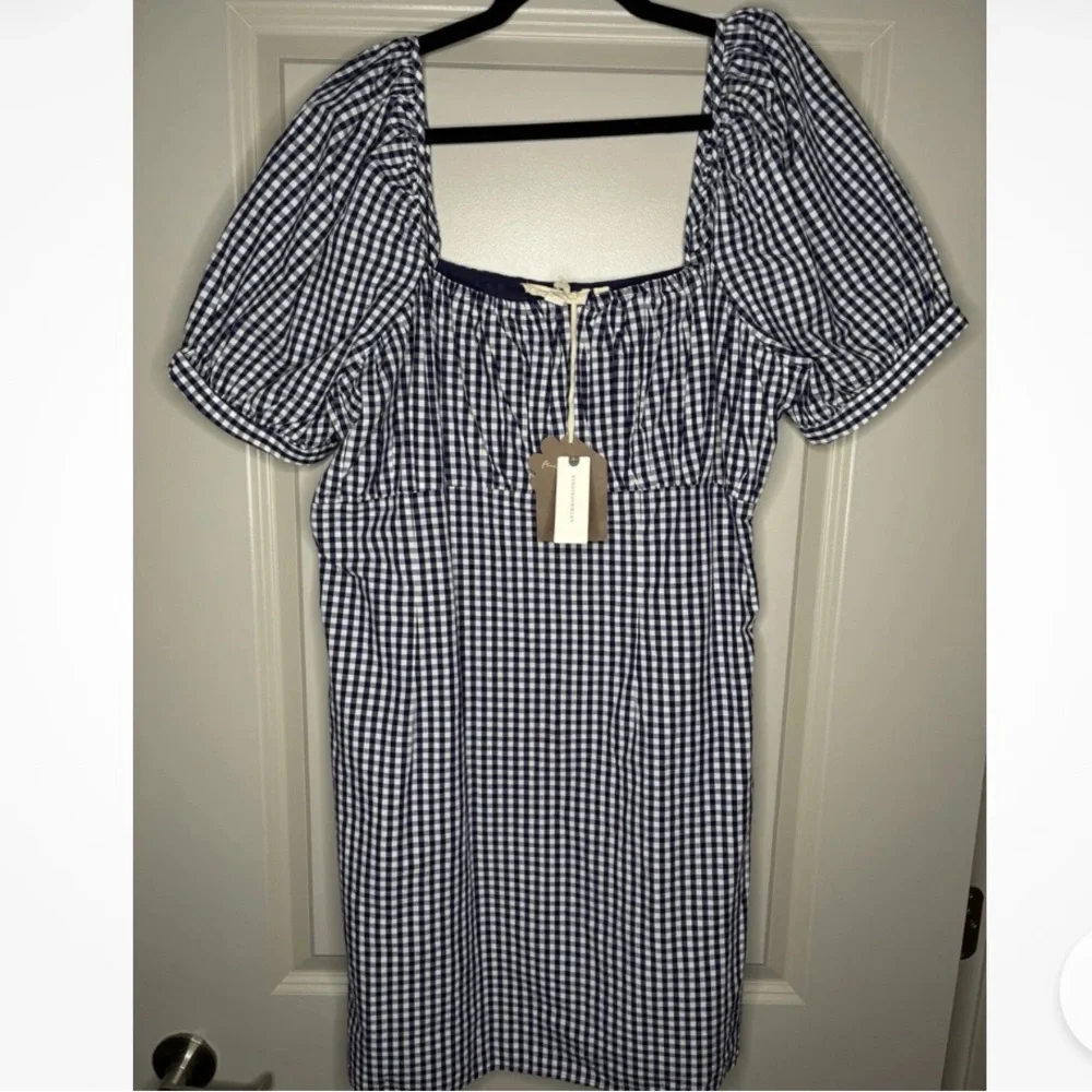 Anthropologie Forever that girl Gingham Puff Sleeve Dress new tag size large - Picture 2 of 9